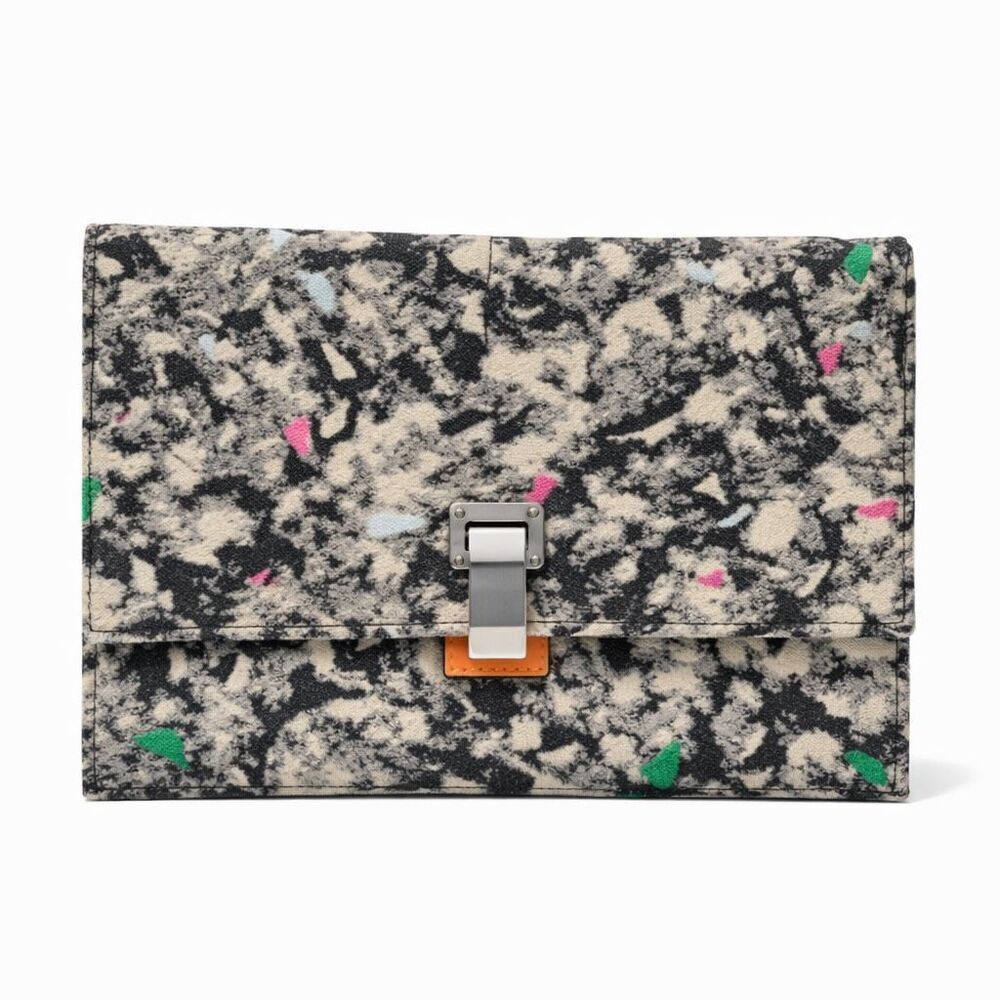 Proenza Schouler Lunch Clutch Abstract Canvas Orange Leather Accent Envelope Bag